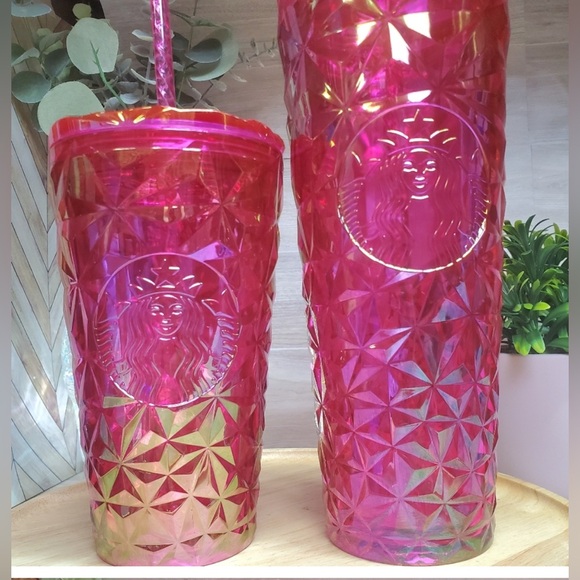 Starbucks Pink Diamond Prism Venti 24oz & Grande 16oz Cold Cup Tumbler Set - Picture 3 of 6